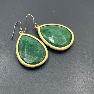 Large Faceted Natural Aventurine Gold Vermeil Vintage Statement Drop Earrings